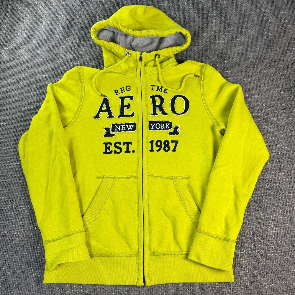 Aeropostale Zip Up Hoodie Womens Medium Neon Lime Green Y2K Graphic 8558-22